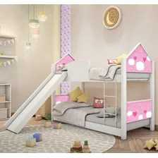 Mini Beliche Casa Montessoriana Nuvem Rosa Com Escorregador