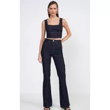 Calça Flare Jeans Escura Feminina Colcci Original Com Bolsos