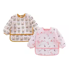 Kit 2 Babadores Bebê Manga Longa Impermeável Flamingo Urso Cor Branco Tamanho Un