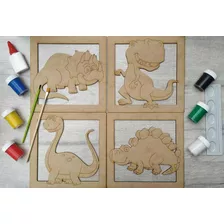 Kit Cuadros Dinosaurios Madera Para Pintar Manualidad Arte