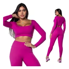 Roupa Academia Cropped Frio+legging Conjunto Fit Poliamida 