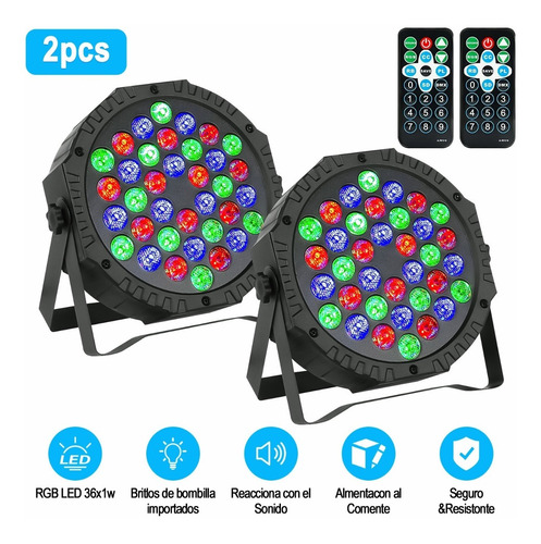 2 Pack Cañón Led 36x1 Luces Audio Rítmico Multicolor Fiestas