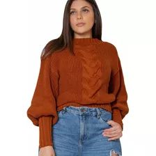 Blusa Em Tricot Feminina Manga Longa Bufante Outono Inverno