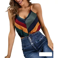 Blusa Crop Top Dama R139 Multicolor Tirantes Casual Estampad