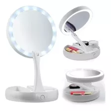 Espelho Led Maquiagem Ring Light Camarim Usb Aumenta 10x Usb Cor Da Moldura Branco