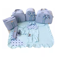 Kit Bolsas Maternidade Elyã Azul + Saída 5 Peças