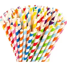 200 Canudos Coloridos De Papel Para Festa Drinks Refri Suco