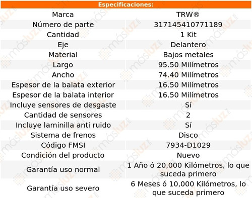 Balatas Bajos Metales Delanteras Audi R8 2014/2017 Trw Foto 3