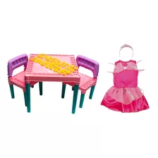 Kit Mesa Infantil 2 Cadeira C/ Fantasia Princesa Rosa