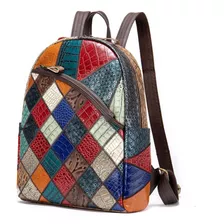 Mochila Estilo Patchwork Cuero Genuino