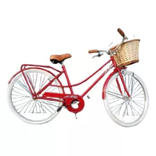 Bicicleta Paseo Femenina Le Bike Classic Vintage R26 Color Rojo Con Pie De Apoyo 