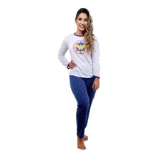 Pijama Feminino Manga Longa Inverno Fechado Desenho Comprido