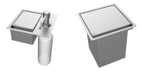 Kit Lixeira Inox Quadrada 3,9 L + Porta Esponja Para Bancada Cinza