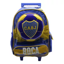Mochila Escolar Cresko Boca Junior 16p Carrito Rueditas Color Boca Pelota Diseño De La Tela Boca Juniors
