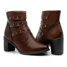 Coturno Bota Feminino Com Salto Detalhes Lateral Sofisticado