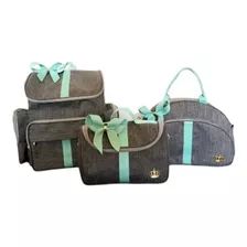 Kit Maternidade Mochila Bolsa Bebê Luxo Alça Cinza/verde