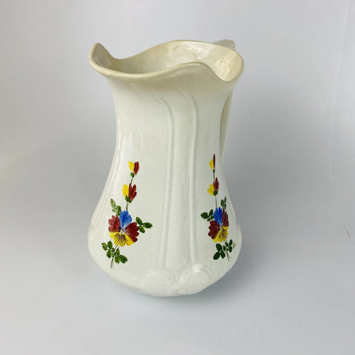Jarra De Cerâmica Pintada À Mão Floral Vintage 31cm Branco