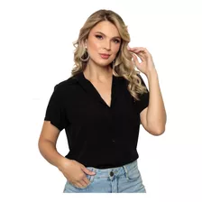 Camisa Feminina Manga Curta Com Botão Ef. 15646