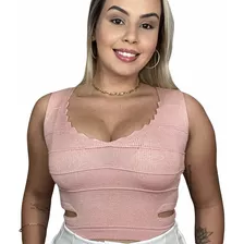 Blusa Tricô Croped Moda Primavera Verão Fio Modal Feminino