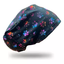 Gorro Clínico Lycra Mujer Huellas Neon Veterinaria