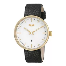 Reloj De Acero Inoxidable Con Correa De Cuero Negro