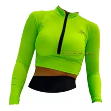 Crop Top Manga Larga Dama Deportiva Lycra Con Cremallera