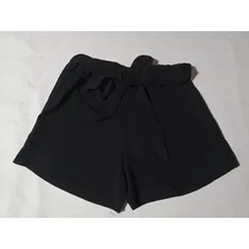 Short Negro De Crepe Con Elástico Y Lazo Para Hacer Moño