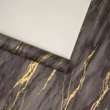 Papel De Parede Vinilico Lavavel Marmore Preto Dourado 3d 10m Texturizado Alto Padrão