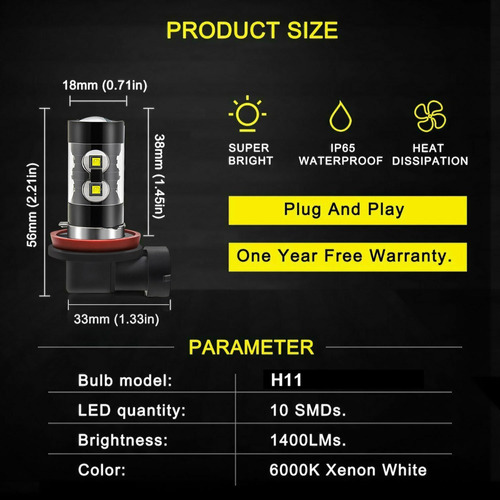 9005 9006 Faro Led Hi / Lo Beam + H11 Luz Antiniebla Foto 8