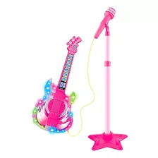 Guitarra E Microfone Com Pedestal Rock Show Rosa - Dm Toys