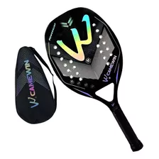 Raquete Beach Tennis Camewin Fibra De Carbono 3k Levissima Cores Preto Prata