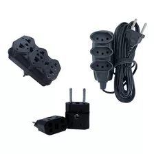 Extensão Elétrica 5 Metros + Adaptador Tomada + Benjamin Cor Preto Voltagem 127v/220v