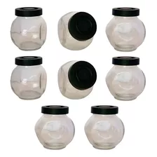 Conjunto Porta Temperos E Condimentos Kit 8 Potes De Vidro Cor Preto