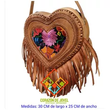 Bolsa De Cuero En Forma De Corazón Bordada De Flores/chiapas