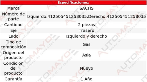 2 Amortiguadores Gas Tra Sachs V40 Volvo 1999-2000 Foto 2