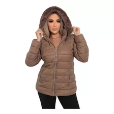 Jaqueta Nylon Puffer Forrada Pelúcia Com Pelo No Capuz Brisa