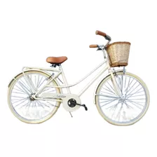 Bicicleta Paseo Femenina Le Bike Classic Vintage R26 Color Beige Con Pie De Apoyo 