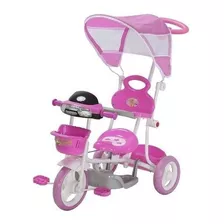 Triciclo Infantil Motoca 2 Em 1 Com Som, Luz E Capota Rosa 