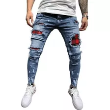 Pantalones Jeans Ajustados Para Hombre Con Pies Rasgados