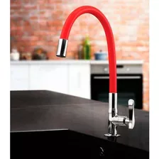 Torneira Cozinha Mesa Gourmet Mangueira Vermelha Silicone Acabamento Cromado Cor Vermelho