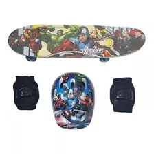 Skate Infantil Avengers Menino Com Kit Proteção Os Vingadore