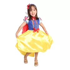 Vestido Fantasia Infantil Princesa Branca De Neve Com Laço