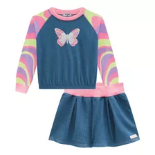 Conjunto Infantil Kukie Inverno Short Saia E Blusa Borboleta