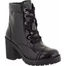 Bota Coturno Feminino Verniz Tratorado Ziper Cr Shoes 1701