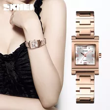 Reloj Elegante Marca Skmei En Acero Inoxidabl Color Oro Rosa Color De La Correa Rose Golden