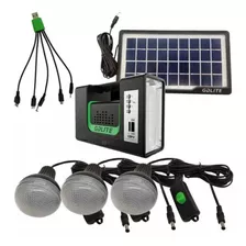 Kit Panel Solar Radio Batería Carga Usb + 3 Bombillos 3w