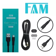 Cabo Carregador Reforçado Fam Usb Tipo C Turbo - 1,2 Metros Cor Preto