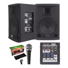 Kit Saga 10 Bt Ativa Passiva Mic Shure Pga 48 Mesa 4 Canais 