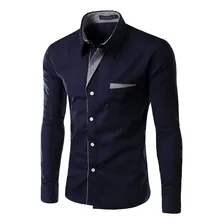 Camisa Manga Larga Elegante Diseño Nacbon Azul Oscuro