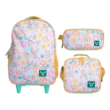 Pack Escolar Arcoiris Mochila Ruedas + Lonchera + Estuche 